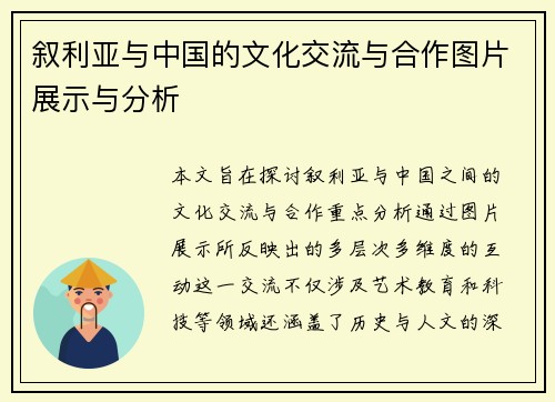 叙利亚与中国的文化交流与合作图片展示与分析
