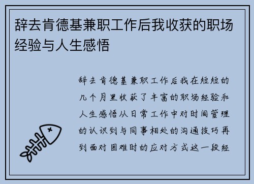 辞去肯德基兼职工作后我收获的职场经验与人生感悟