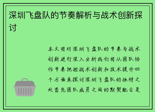 深圳飞盘队的节奏解析与战术创新探讨